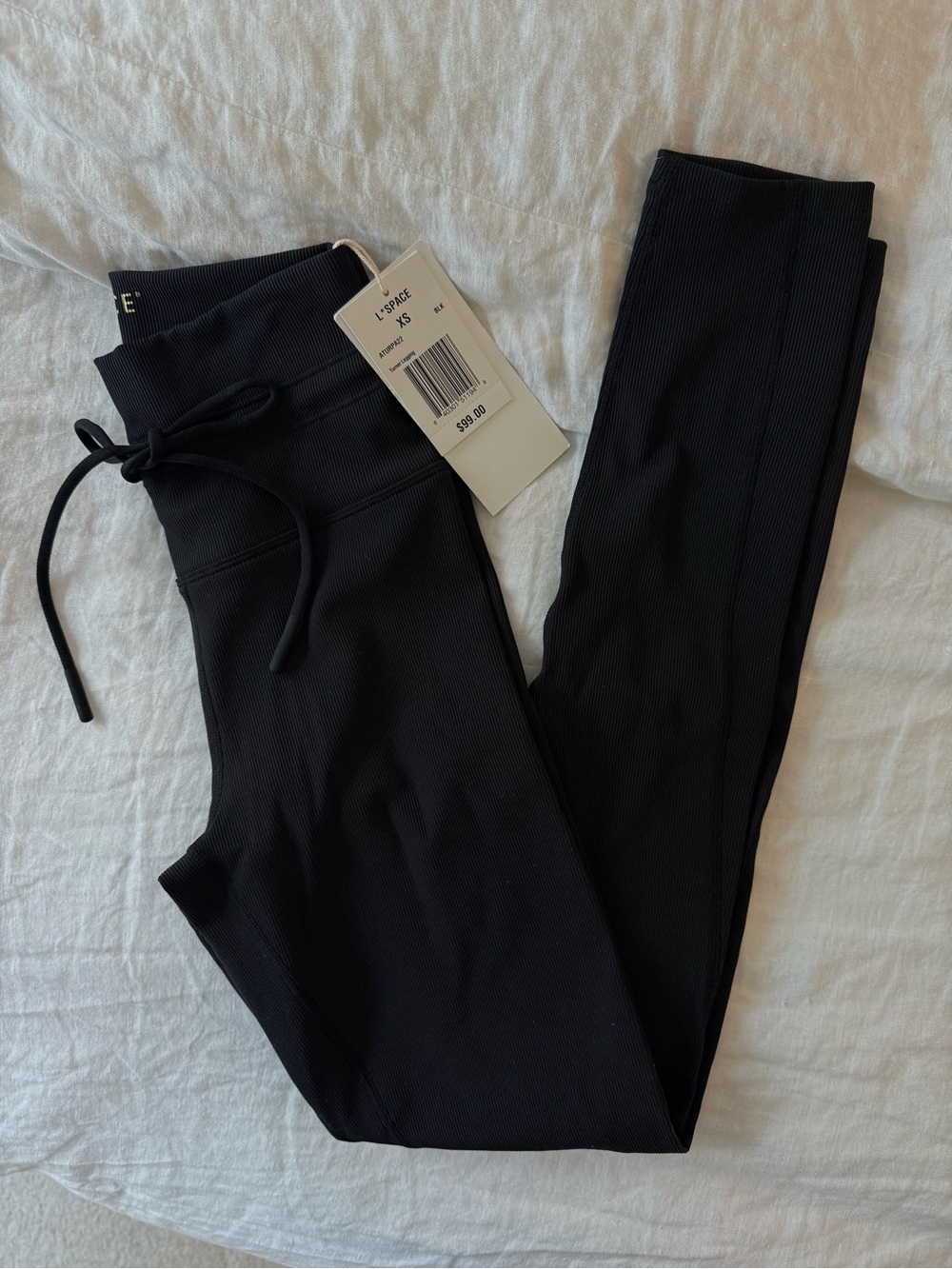 NWT l*space Black Ribbed High-Rise Drawstring Leggings